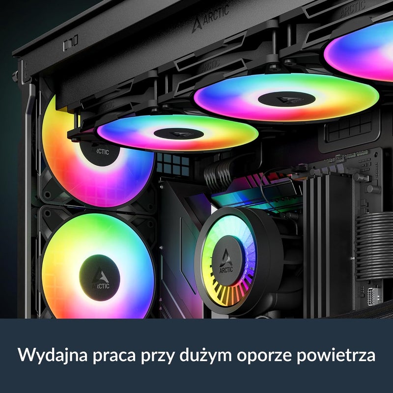 Arctic مروحة P12 Pro عكسية A-RGB – عبوة 3 – مروحة متميزة 120 مم مع تدفق هواء عكسي، مروحة PWM مع موصل Y، 500-3000 RPM، 0 RPM <5% PWM، 5V RGB رقمي، تحمل هيدروديناميكي، 4 دبابيس - أسود - Image 3